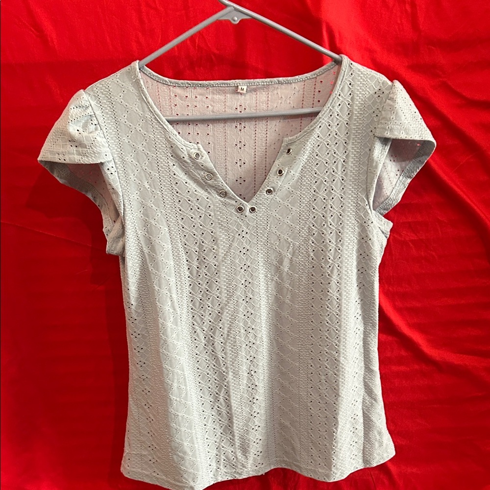 Elegant Gray Eyelet Women's Top